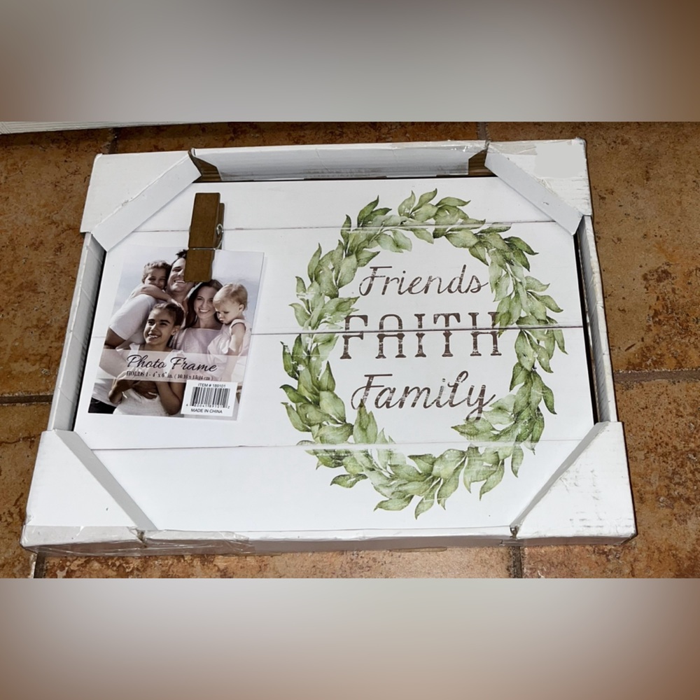 Green and White Friends Faith Family Wall Art 14 inches X 11 inches